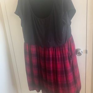 Black and pink plaid skater dress.